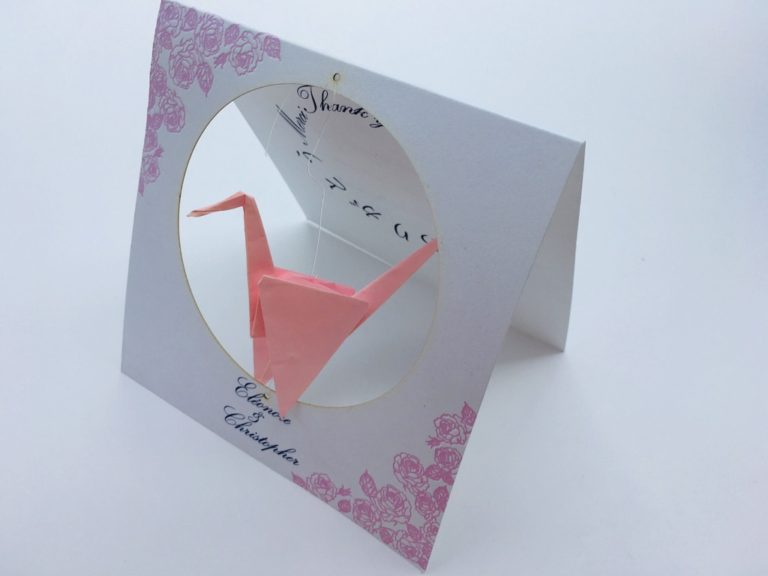 Remerciement de Mariage Origami Cocotte en papier et Roses Letterpress Rose Découpe laser