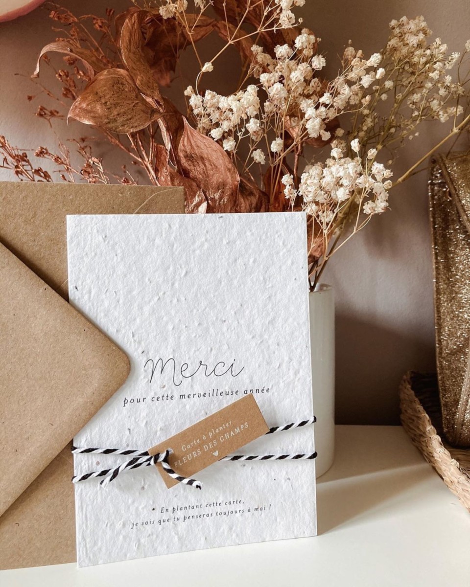 Carte cadeau sur papier ensemencé avec enveloppe Kraft – Fleurs Sauvages –  Imprimerie ICB