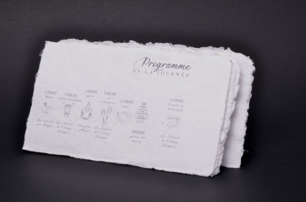 Faire-part de mariage sur papier coton recyclé fait main avec 4