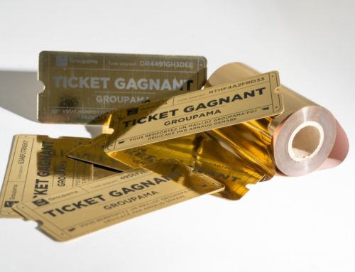 Golden ticket numéroté impression noir pour concours d’entreprise – Dorure numérique recto verso et découpe laser