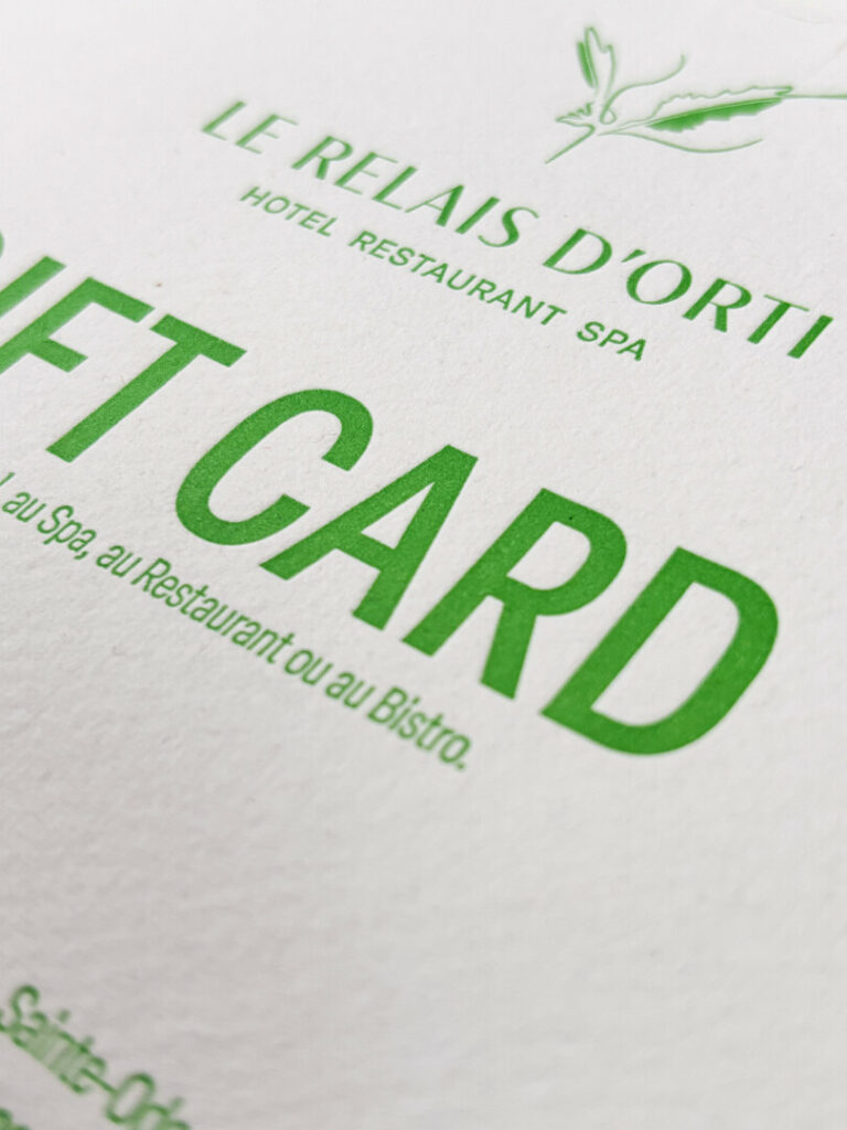 Bon cadeau raffiné pour hotel restaurant SPA en Letterpress