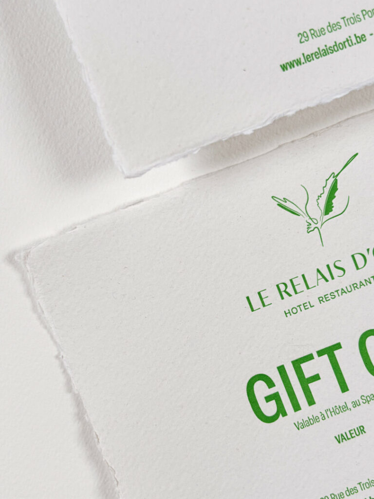 Bon cadeau raffiné pour hotel restaurant SPA en Letterpress