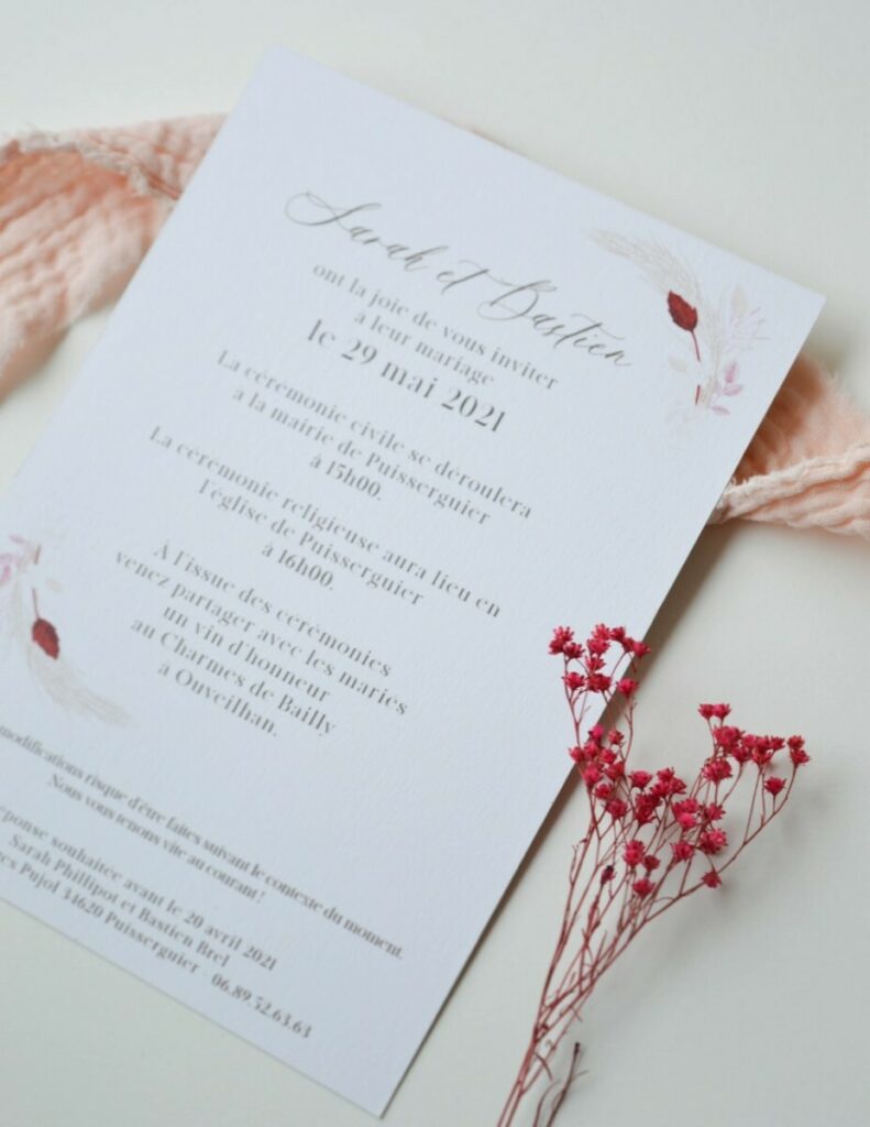 Faire-part de mariage champêtre chic avec impression imitation kraft sur Old Mill 300gr/m2 Premium White