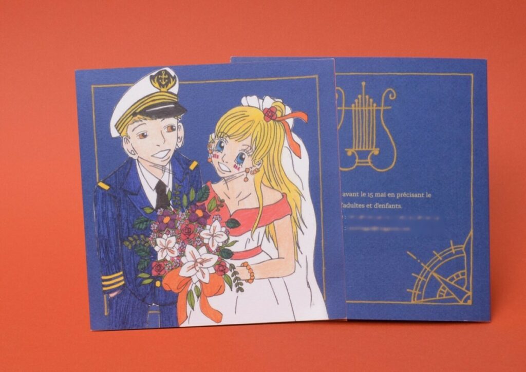 Faire-part de mariage dessin manga Marié et Marin – Olin regular Extra Blanc 300gr/m2