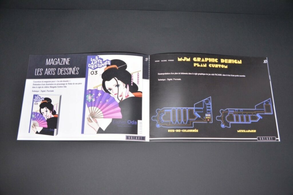 Portfolio étudiant en graphisme A4 paysage avec reliure couture singer – Couché mat 300gr/m2