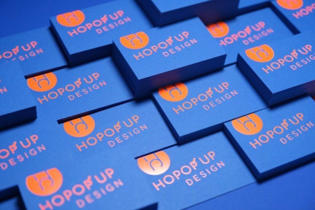 Cartes de Visite agence en marquage à chaud Orange Fluo 6639 sur Sirio Color Iris 350gr/m2