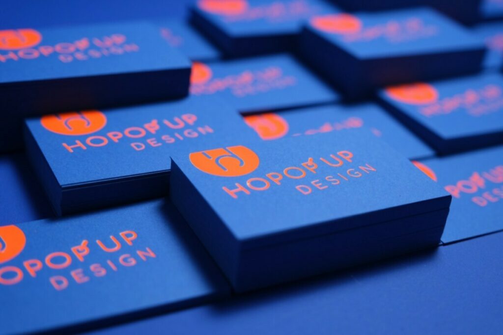 Cartes de Visite agence en marquage à chaud Orange Fluo 6639 sur Sirio Color Iris 350gr/m2