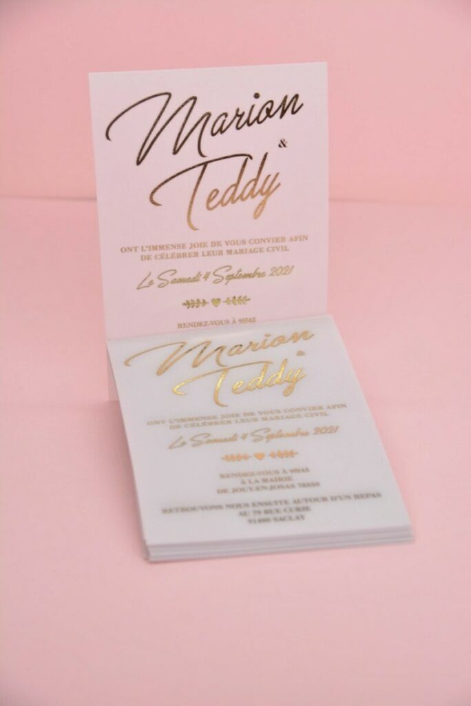 Faire-part de mariage calque 13×18 avec dorure numérique OR – Curious Translucent 230gr/m2