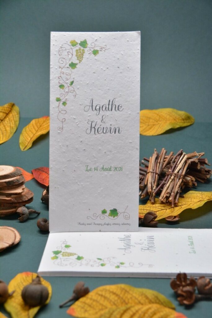 Faire-part de mariage vignobles sur papier ensemencé fleurs sauvages 250gr/m2