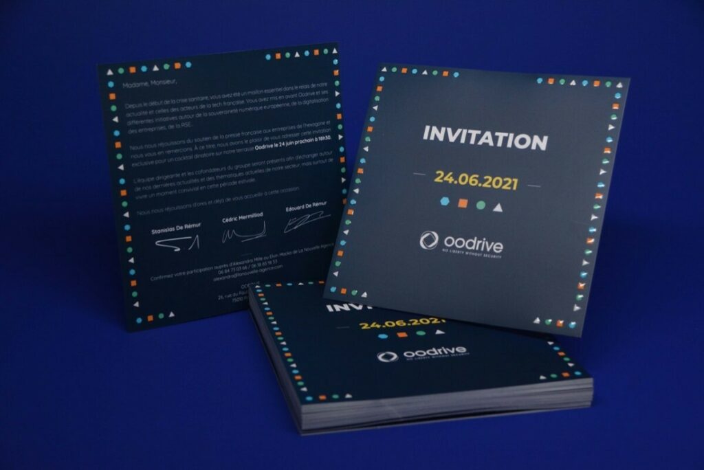 Carton d’invitation évènement en Vernis 3D recto verso sur un pelliculage mat