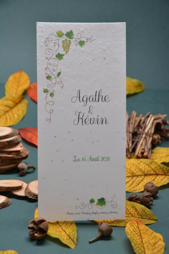 Faire-part de mariage vignobles sur papier ensemencé fleurs sauvages 250gr/m2