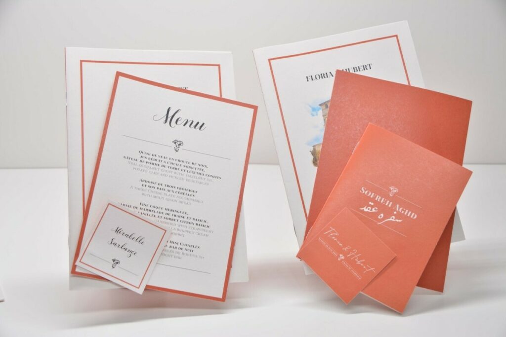 Livret de messe, menu et marque place – Mariage Marrakech Terracotta – Old Mill premium white