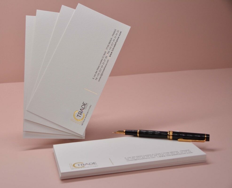 Cartes de correspondance luxe avec logo en dorure – Marquage à chaud OR – Old Mill Premium White 300gr/m2