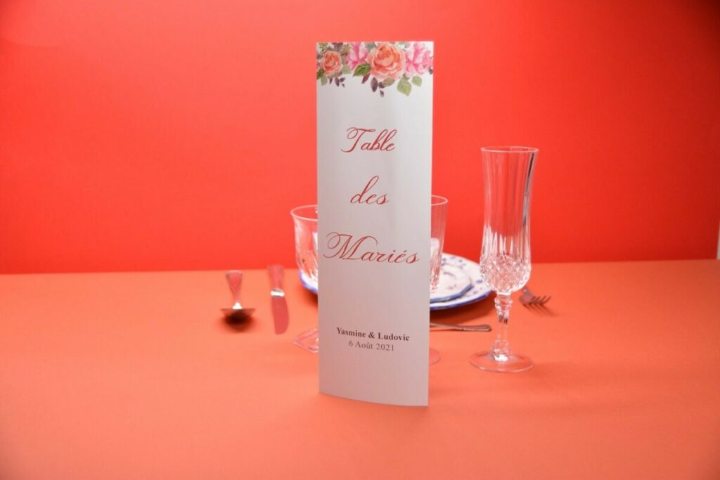 Nom de table et menu mariage en triptyque à poser – Creation pack 350gr/m2