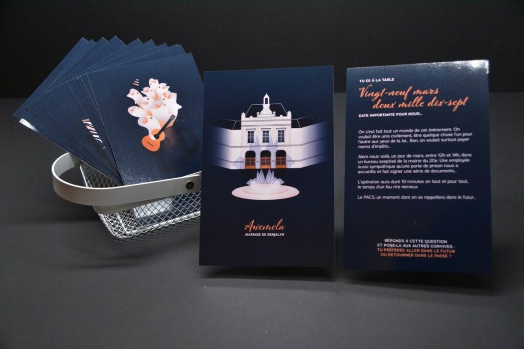 Carton de table mariage infographies dates clés couple – Couché mat 350gr/m2 avec pelliculage brillant