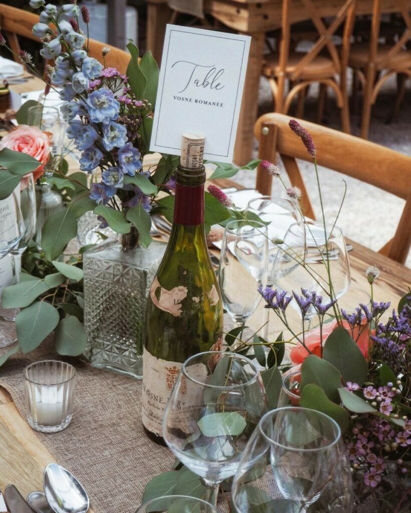 Nom de table Mariage thème Grand vins placés sur bouteille correspondante – Création pack 350gr/m2
