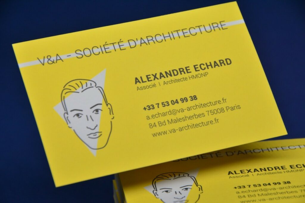 Cartes de Visite Architecte avec silhouette – Favini Dolce Vita 320/m2 – Pantone Jaune Fluo PMS 803