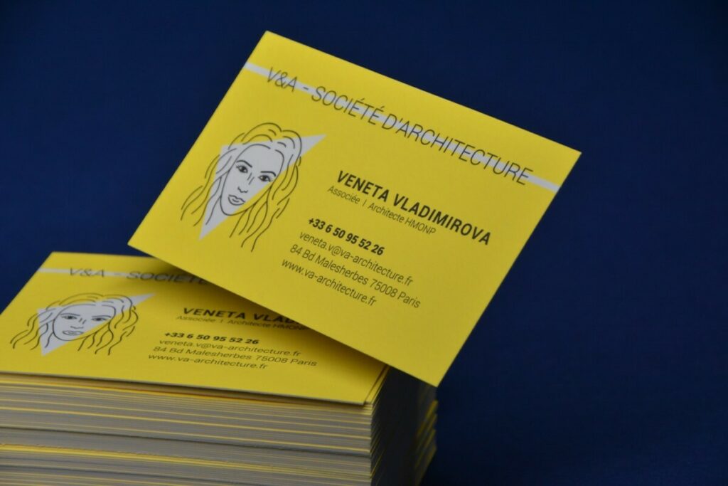 Cartes de Visite Architecte avec silhouette – Favini Dolce Vita 320/m2 – Pantone Jaune Fluo PMS 803