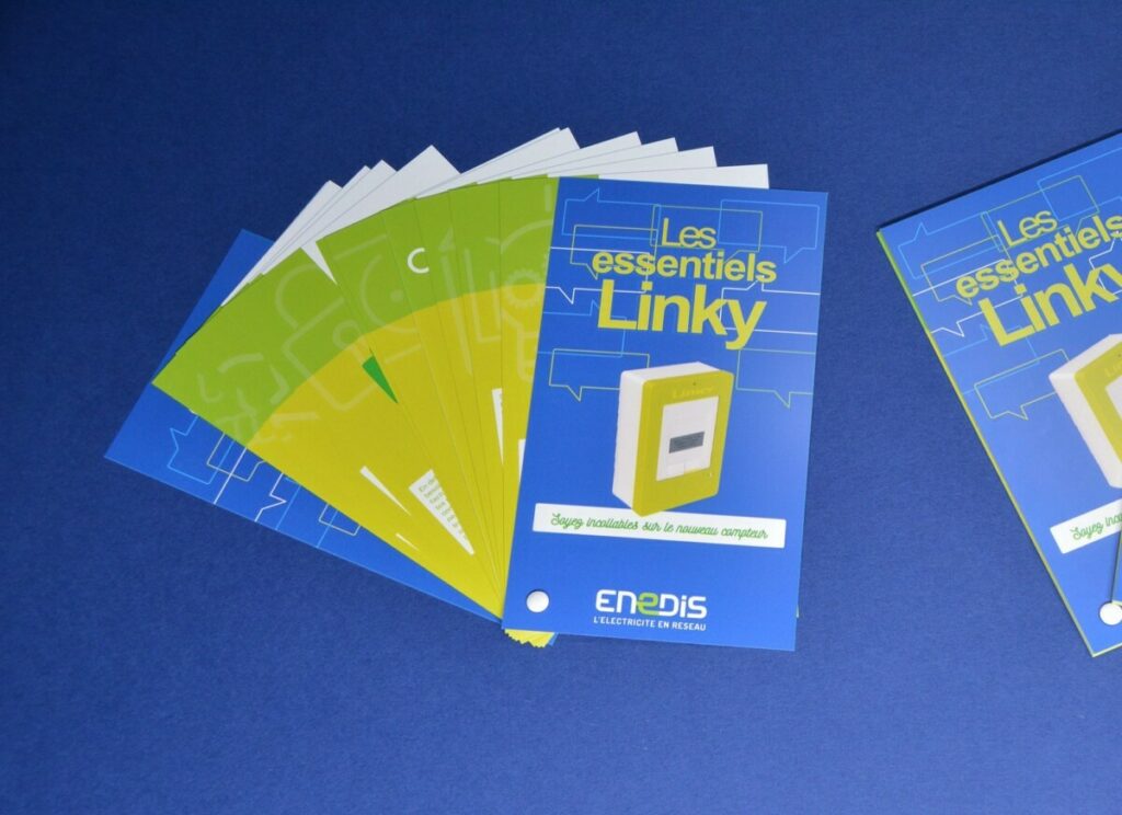 Nuancier pour notice technique Linky avec reliure rivet blanc et papier indéchirable – Synaps 230gr/m2