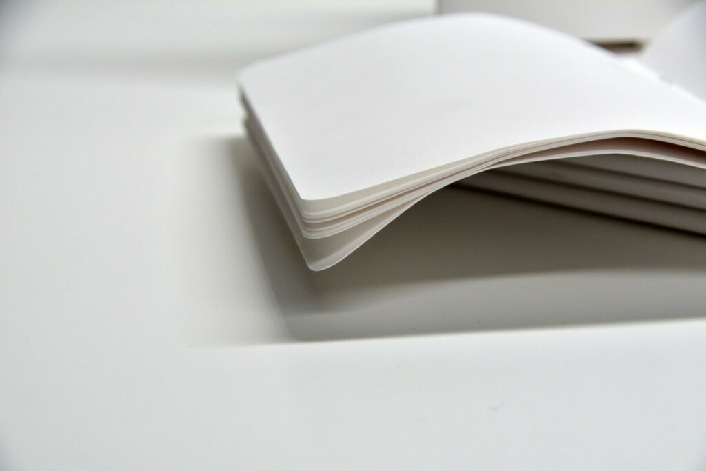 Carnet de notes 40 pages dessins d’artiste en noir et blanc –  Reliure avec 2 agrafes métal – 2 angles arrondis 9mm – Olin Regular 300gr/m2 et 80gr/m2