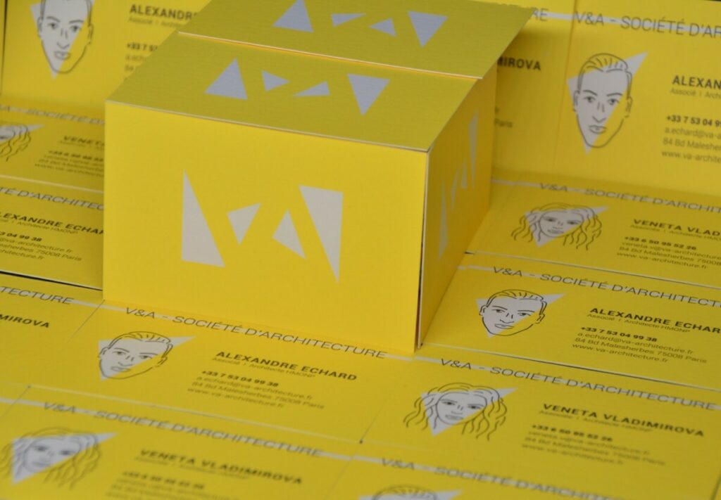 Cartes de Visite Architecte avec silhouette – Favini Dolce Vita 320/m2 – Pantone Jaune Fluo PMS 803