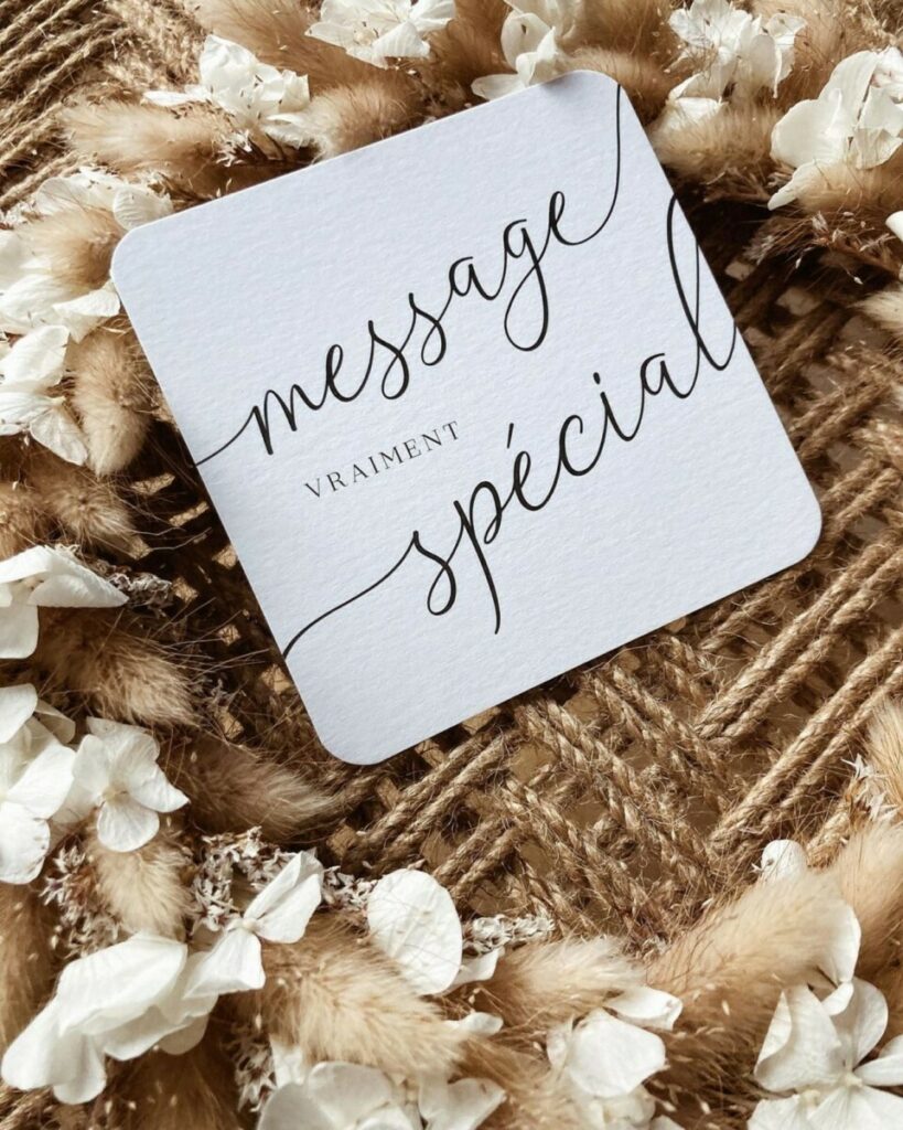 Cartes Messages Joyeux Noel sur papier de création – Création  pack 350gr/m2  – Colorplan midgreen impression blanche et découpe arrondie