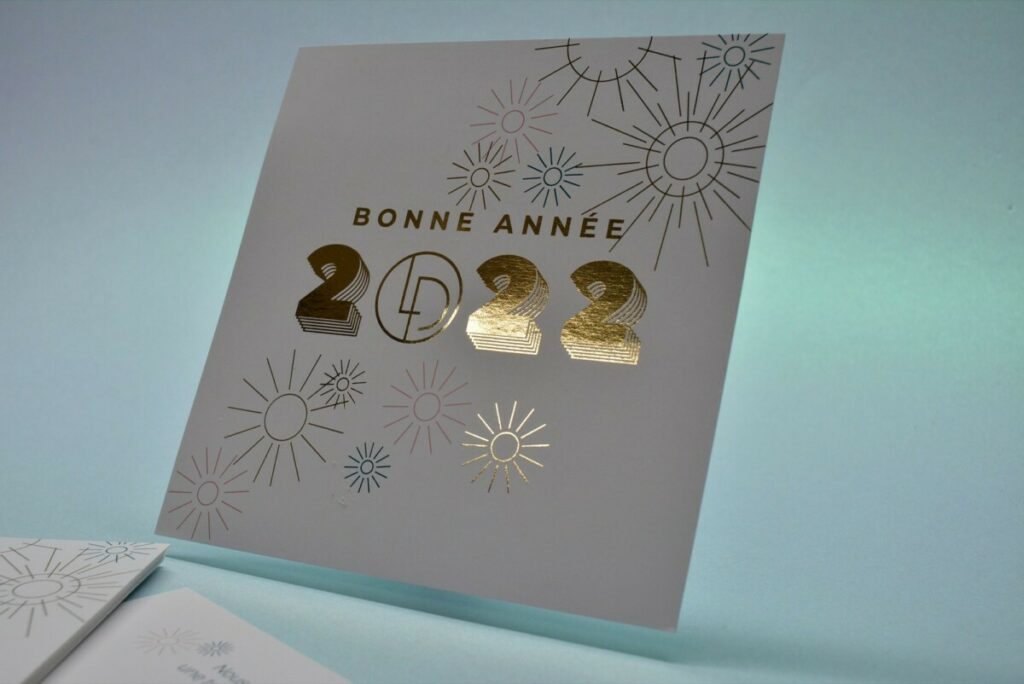 Carte de voeux carrée dorure numérique OR – Couché mat 350gr/m2