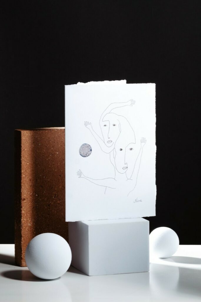 Faire-part de mariage tableau artiste avec 1 pli et 4 bords frangés – Papier pur coton 350gr/m2