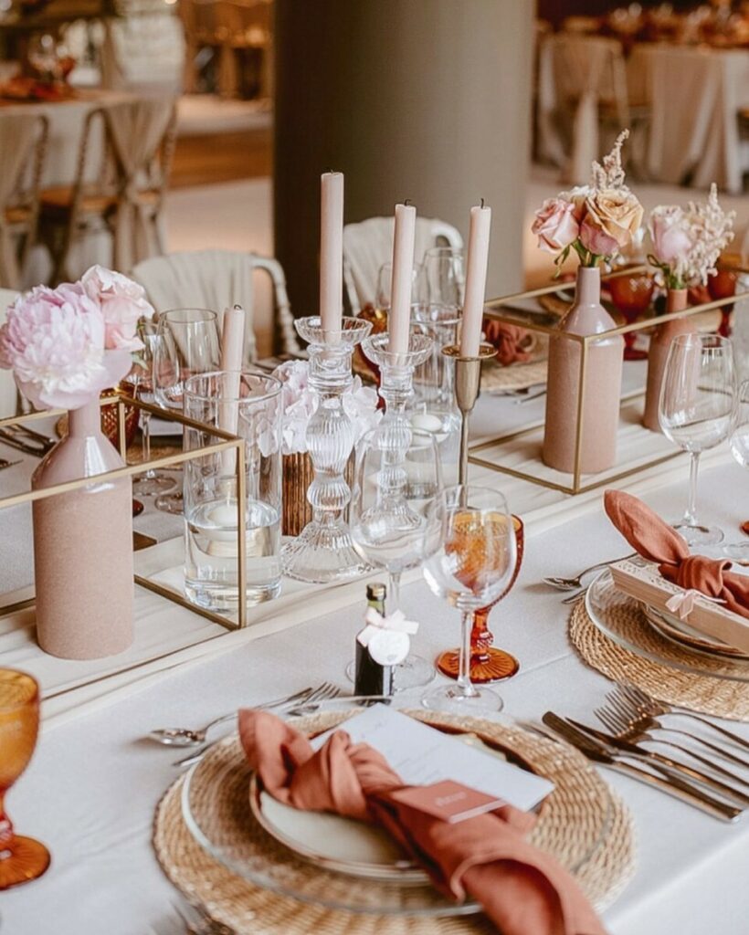 Menu et marque place carré pour mariage Terracotta – Création Pack 350gr/m2