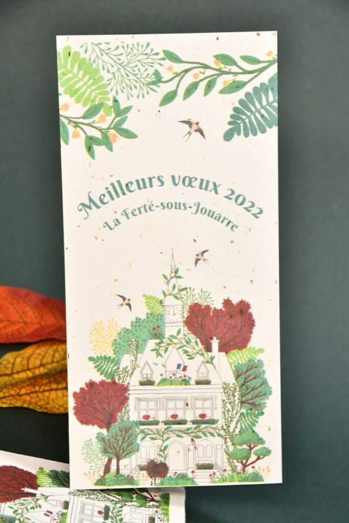 Cartes de voeux Mairie sur papier ensemencé – Graines de fleurs sauvages 280gr/m2