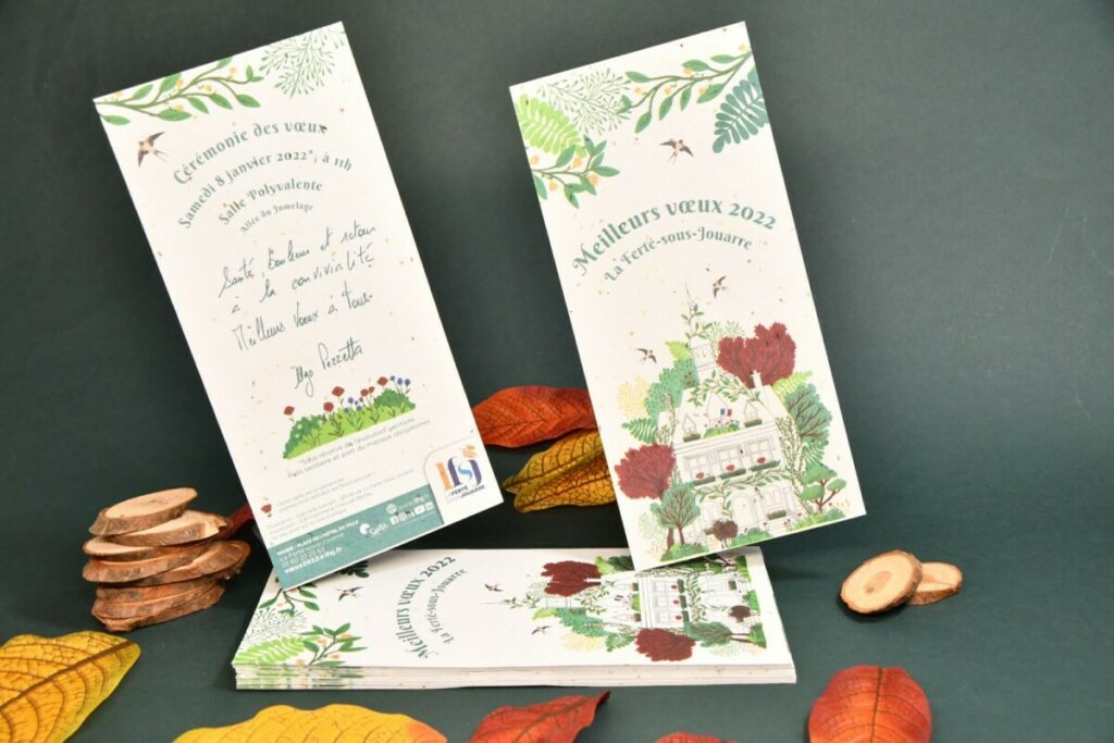 Cartes de voeux Mairie sur papier ensemencé – Graines de fleurs sauvages 280gr/m2
