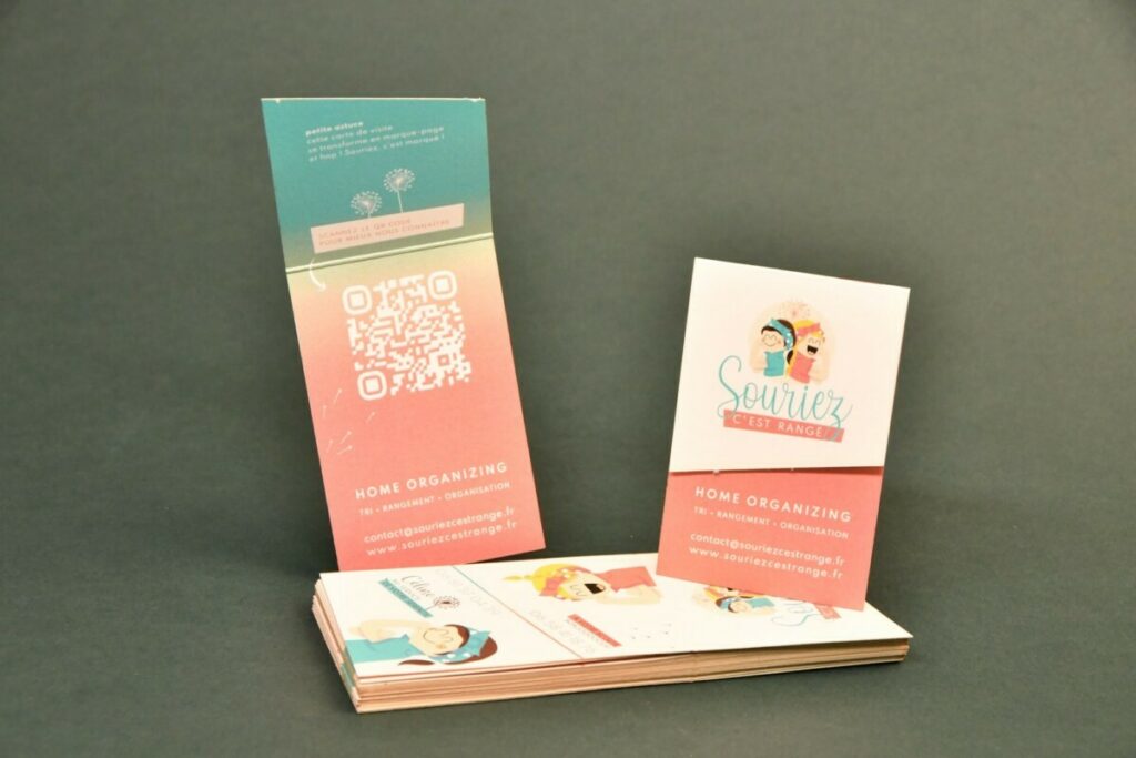 Cartes de visites marque page originales pour home organizer – pli et découpe en biseaux – Olin Regular