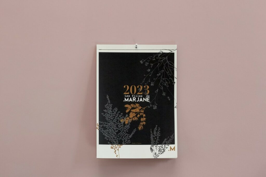 Calendrier mural illustrations fleuries bi-ton – Gypsophile – Reliure Singer détachable avec trou