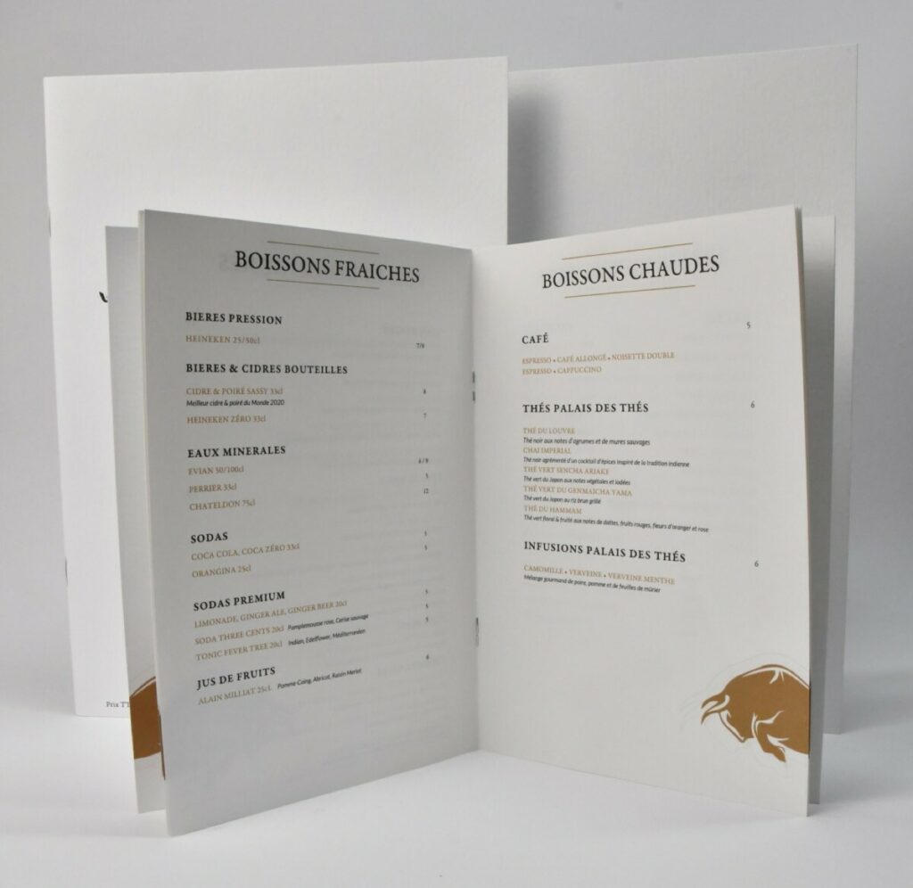 Beef Club – Carte restaurant bar et carte des vins – reliure 2 agrafes – Papier Création pack 350g