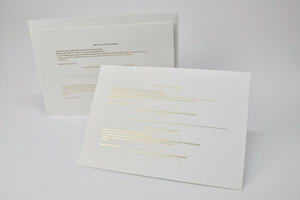 Carte de remerciements joaillerie avec enveloppe assortie – Marquage à chaud  or brillant – Old Mill Premium White