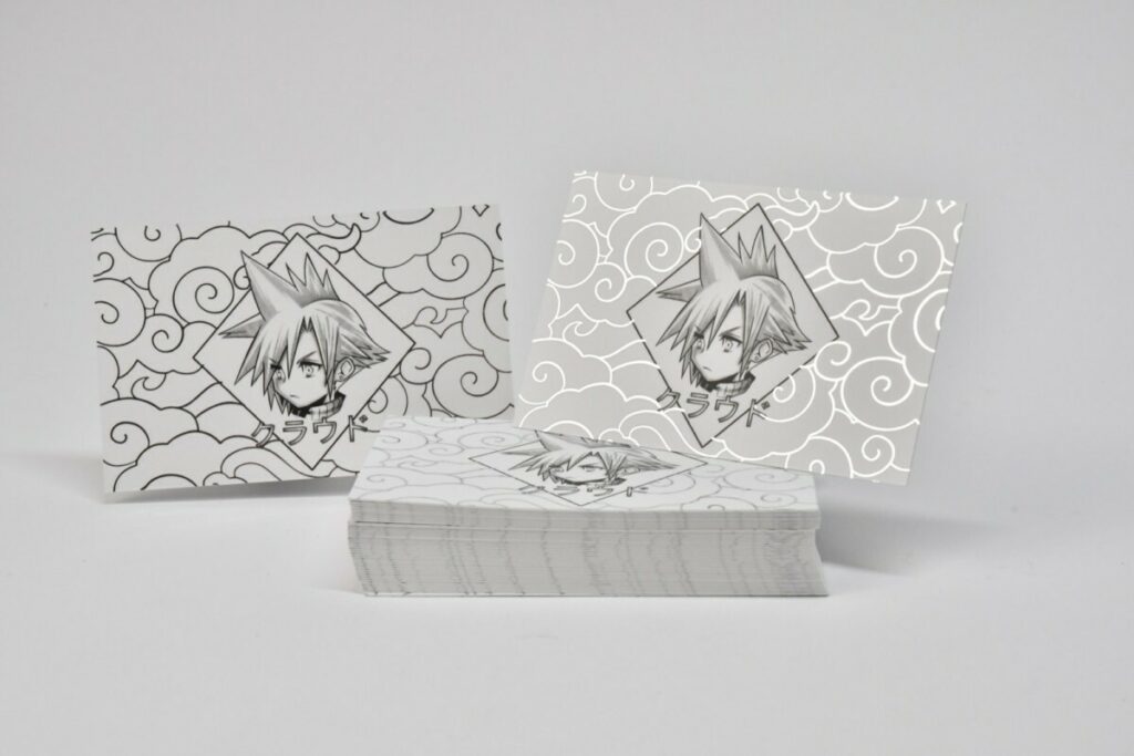 Cartes de visite Manga artiste Tatoueur – dorure numérique argent – Pelliculage mat