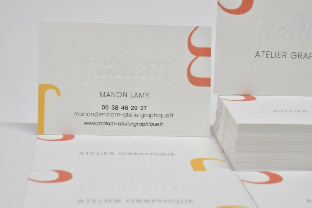 Cartes de visite studio graphique en gaufrage sur palindrome avec foulage – Papier de création old mill premium white – blind embossing