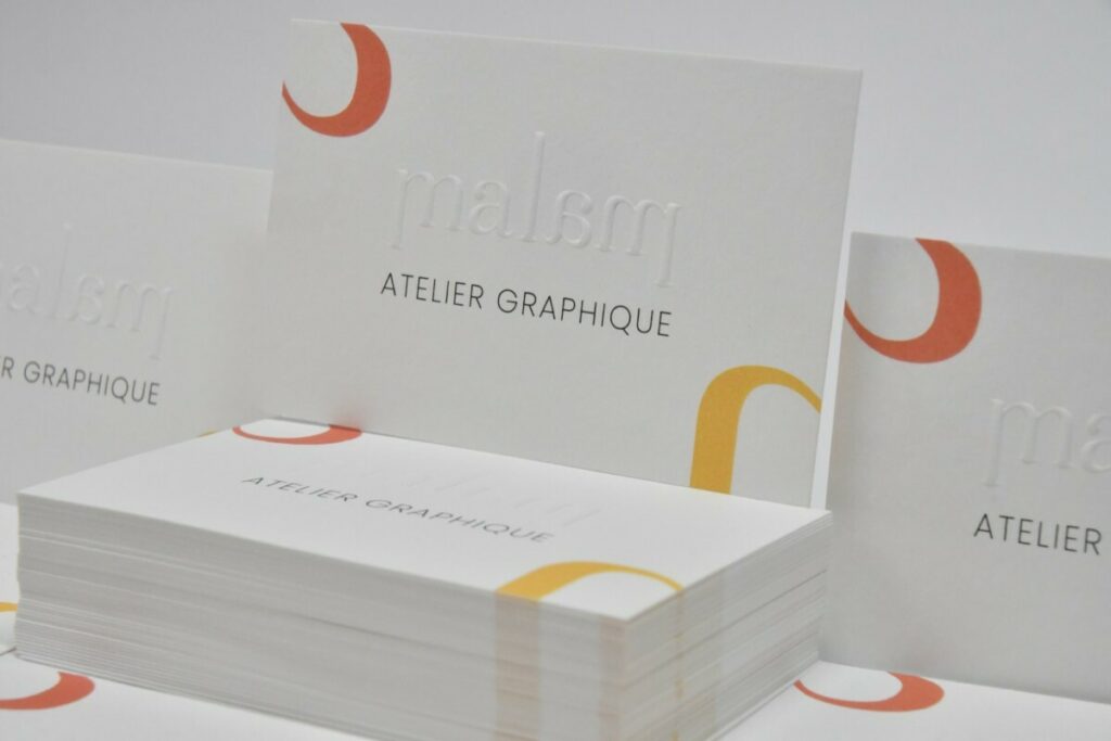 Cartes de visite studio graphique en gaufrage sur palindrome avec foulage – Papier de création old mill premium white – blind embossing
