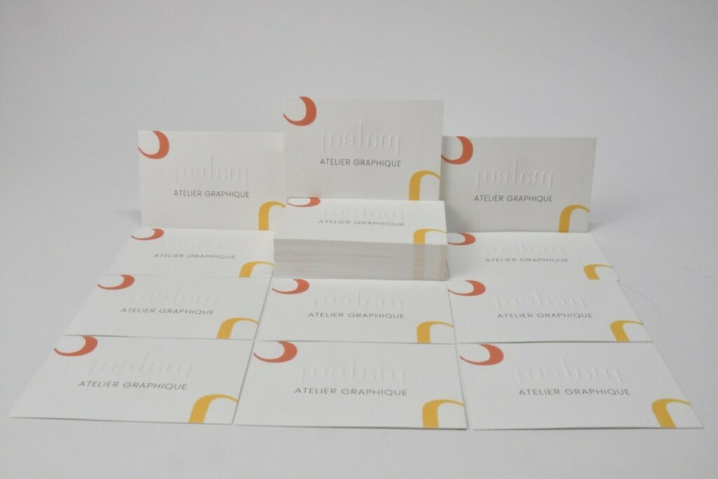 Cartes de visite studio graphique en gaufrage sur palindrome avec foulage – Papier de création old mill premium white – blind embossing