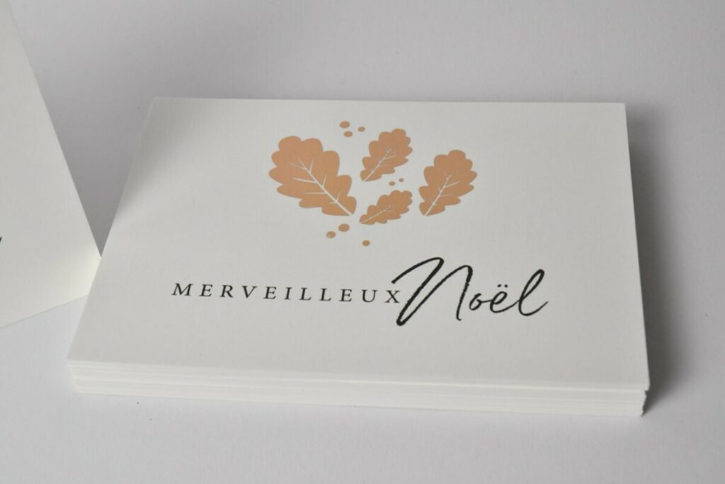 Carte cadeau Noël feuille de chêne en dorure numérique Rose gold – Munken polar 300g
