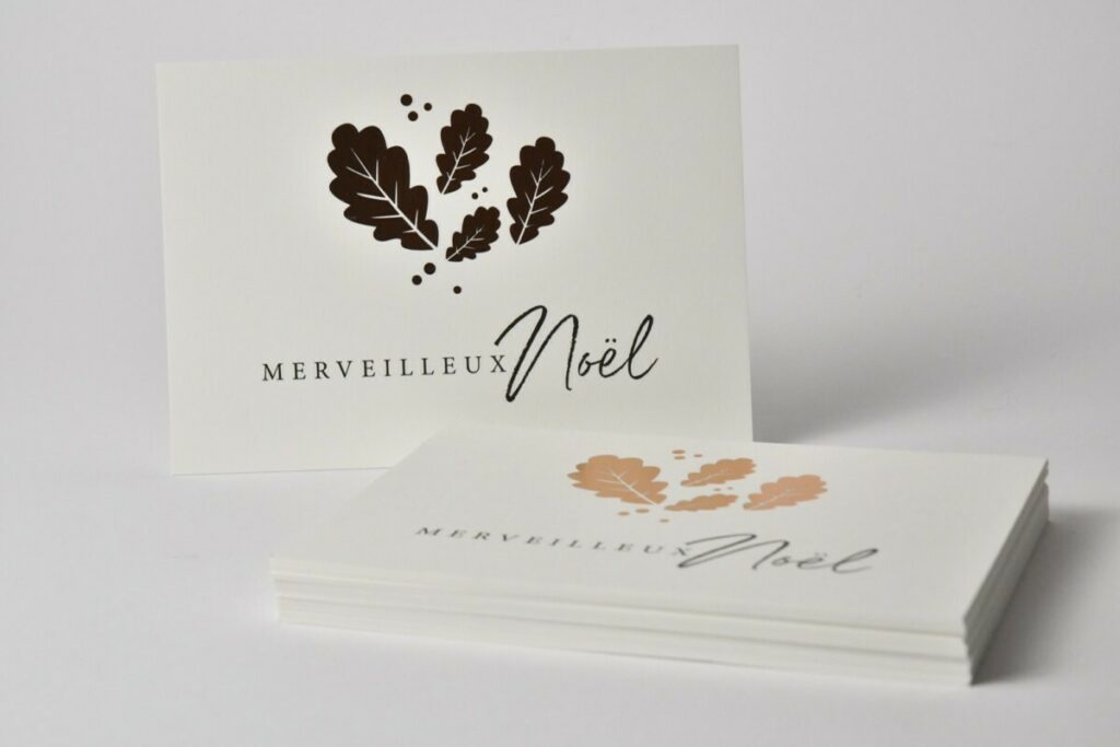Carte cadeau Noël feuille de chêne en dorure numérique Rose gold – Munken polar 300g