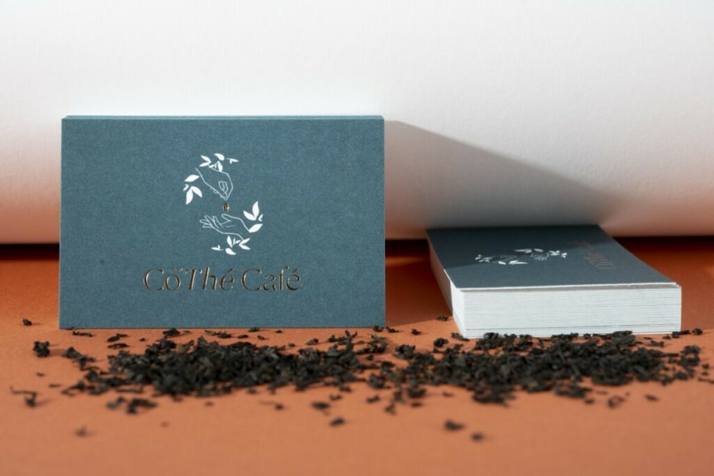 Cartes de visite artisan torréfacteur – Impression Pantone vert avec dorure à chaud cuivre en repérage – Papier Century cotton Wove