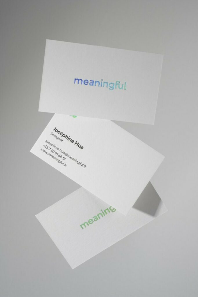 Cartes de visite pour agence immobilière – Dorure à chaud holographique – Materica Gesso 360gr