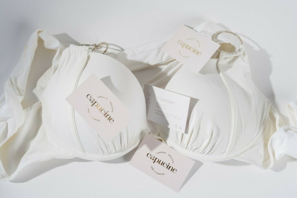 Cartes de visite pret à porter lingerie – Dorure numérique Or sur fond nude – pelliculage mat