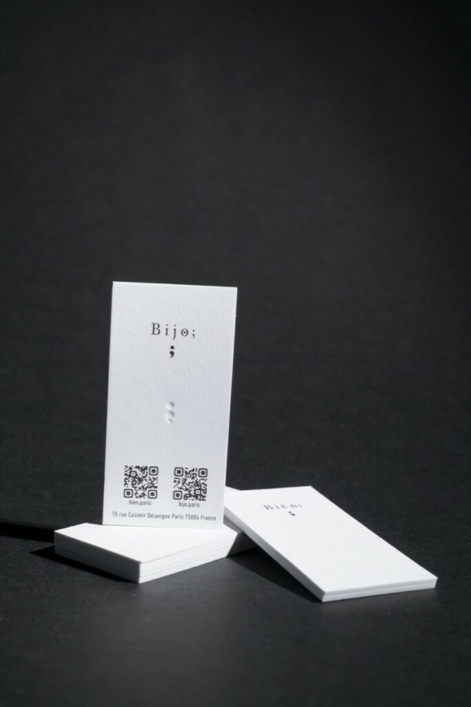 Mini cartes de visite pour concept store beauté japonais – Impression noir – Gaufrage sans impression – Papier pur coton Cocaïne 350g
