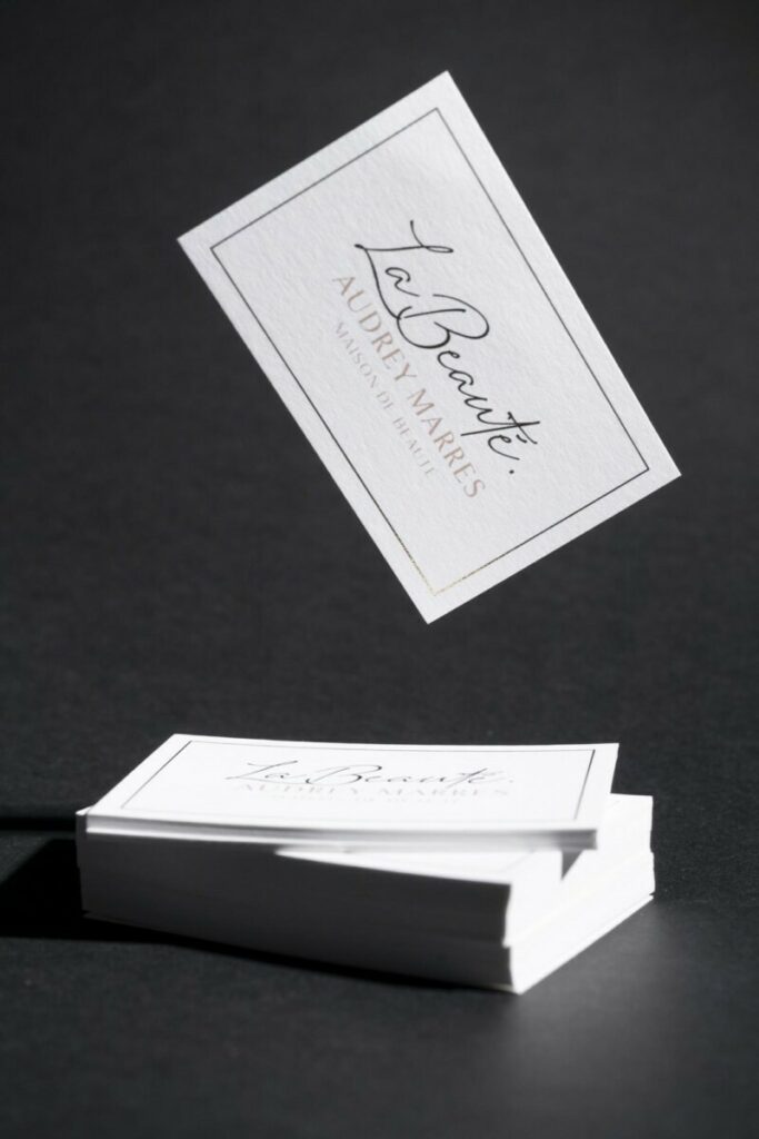 Cartes de visite Maison de beauté – Dorure numérique Cuivre – Old Mill Premium white 300g