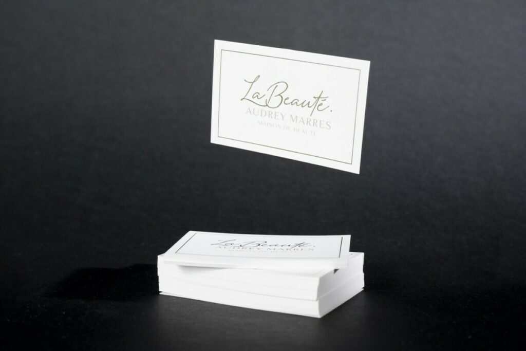 Cartes de visite Maison de beauté – Dorure numérique Cuivre – Old Mill Premium white 300g