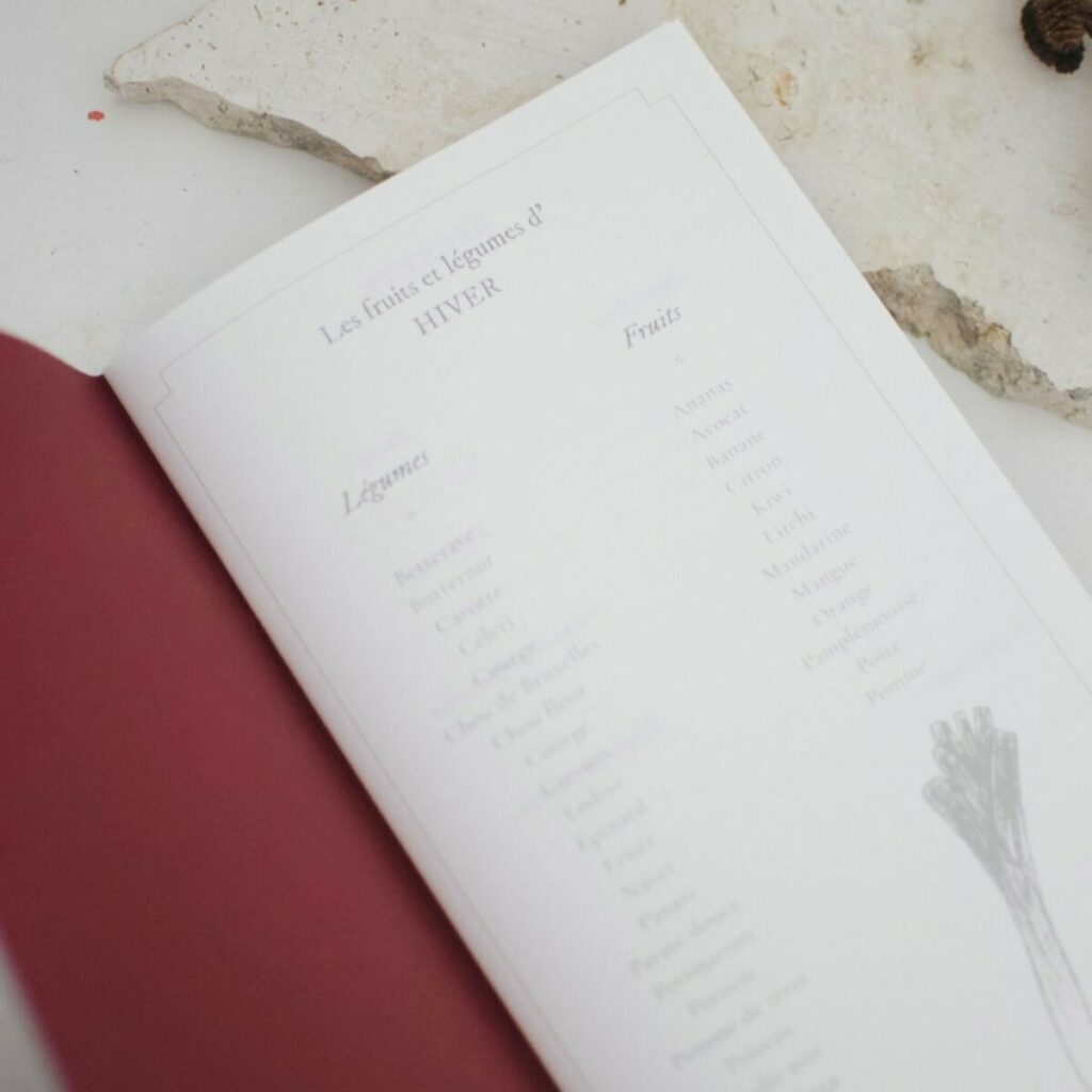 Carnets de recette 4 saisons format portait – Reliure en couture singer – Impression blanc numérique sur Keaykolour 300g