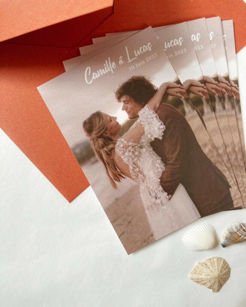 Cartes de remerciements Terracotta avec découpe d’encoches pour photo – Papier recyclé Gmund Bio Cycle Wheat 300g
