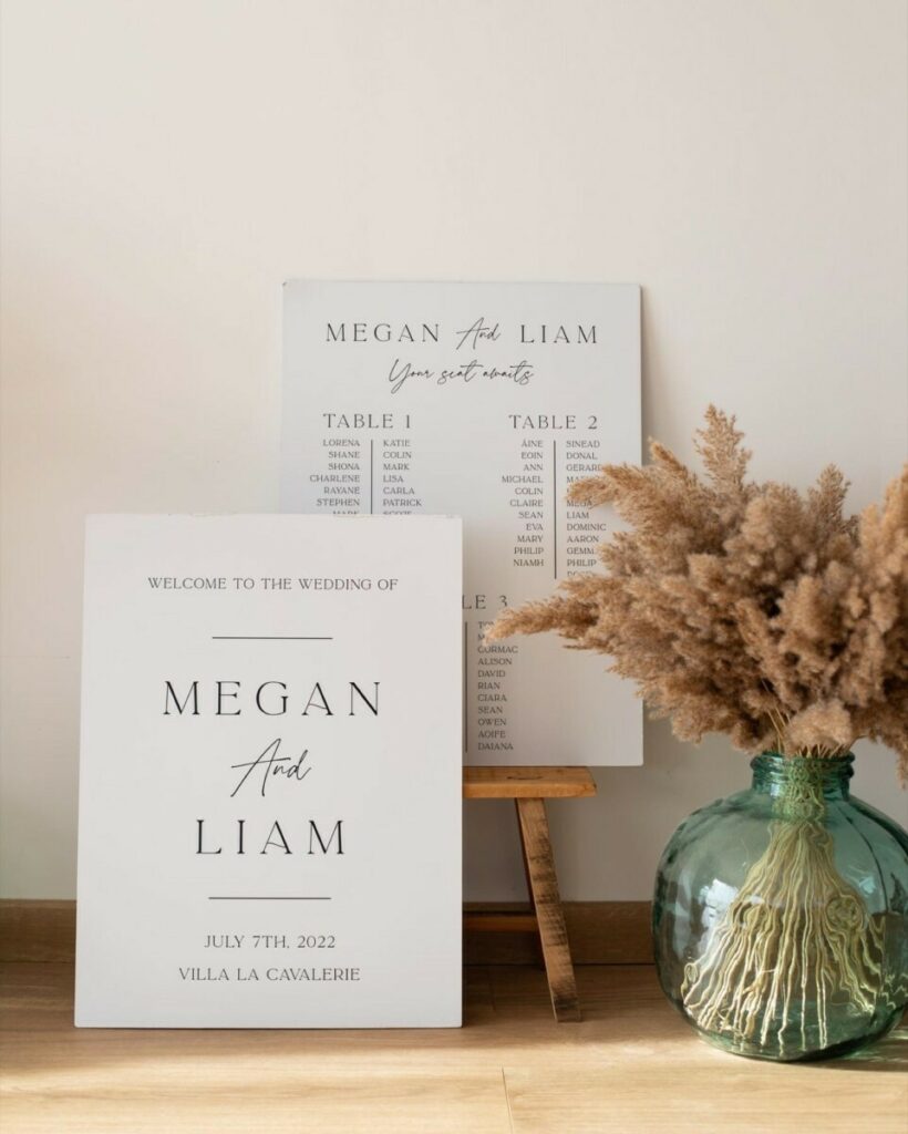 Panneau de Bienvenue et plan de table mariage sur panneau de PVC 3mm